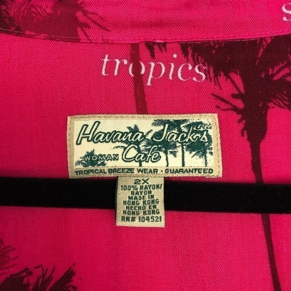 Havana Jacks Cafe Tropical Hawaiian Button Short Sleeve Shirt Pink palm tree - Picture 3 of 8